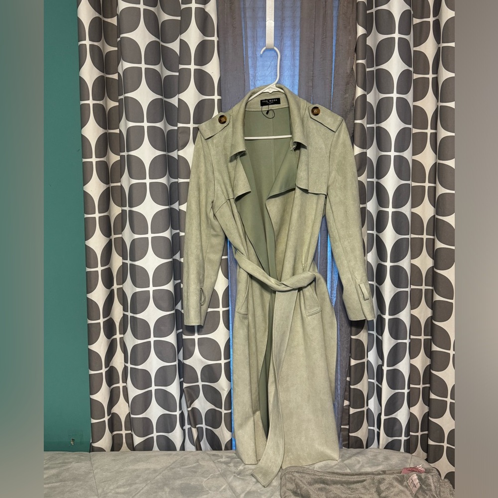 Sage microsuede trench coat medium